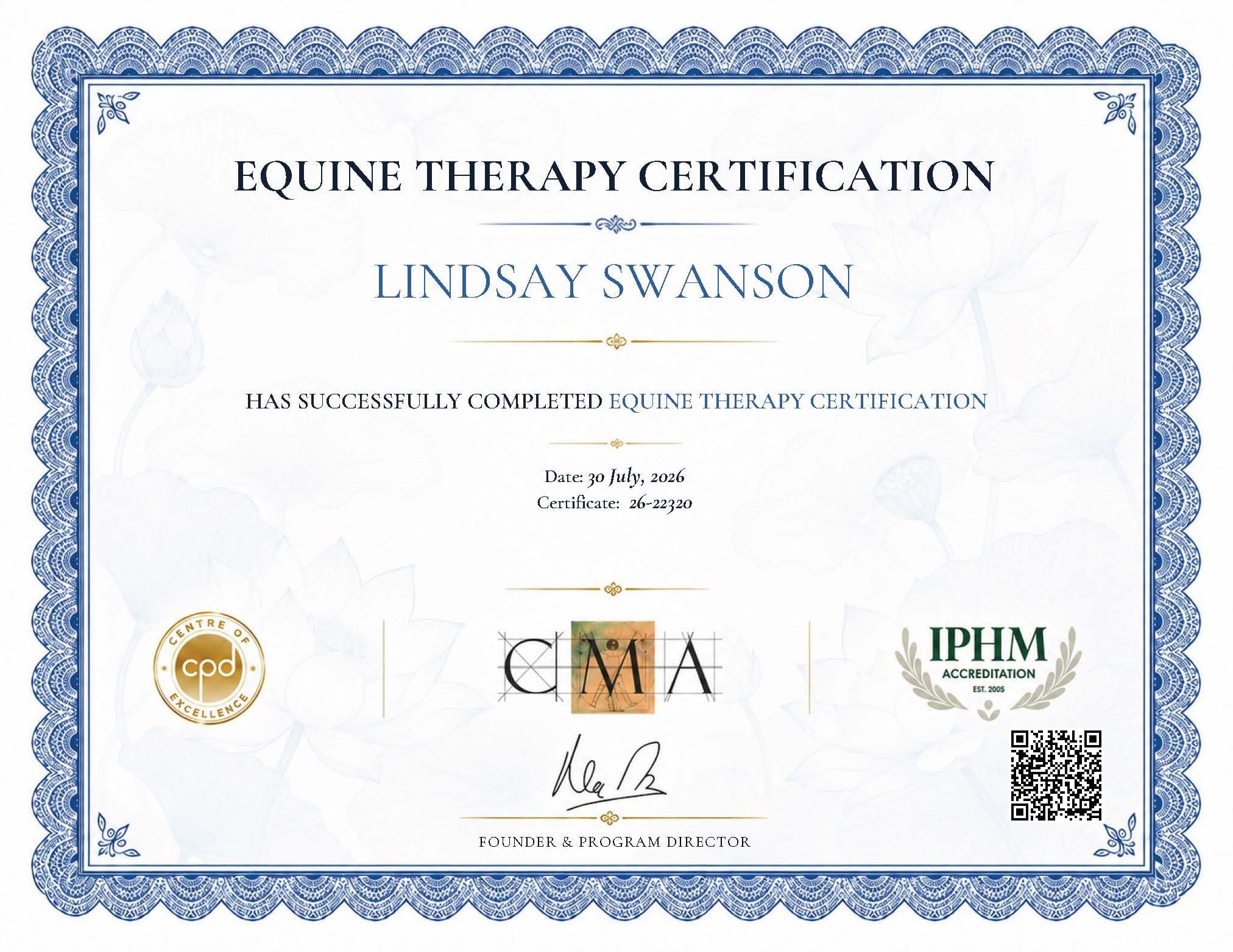 Lindsay Swanson's Equine Therapy Certification